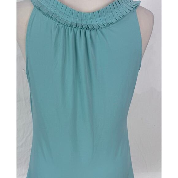 The Limited Medium Green Sleeveless Top Tropical Blue Floral Stretch Polyester - Picture 6 of 8